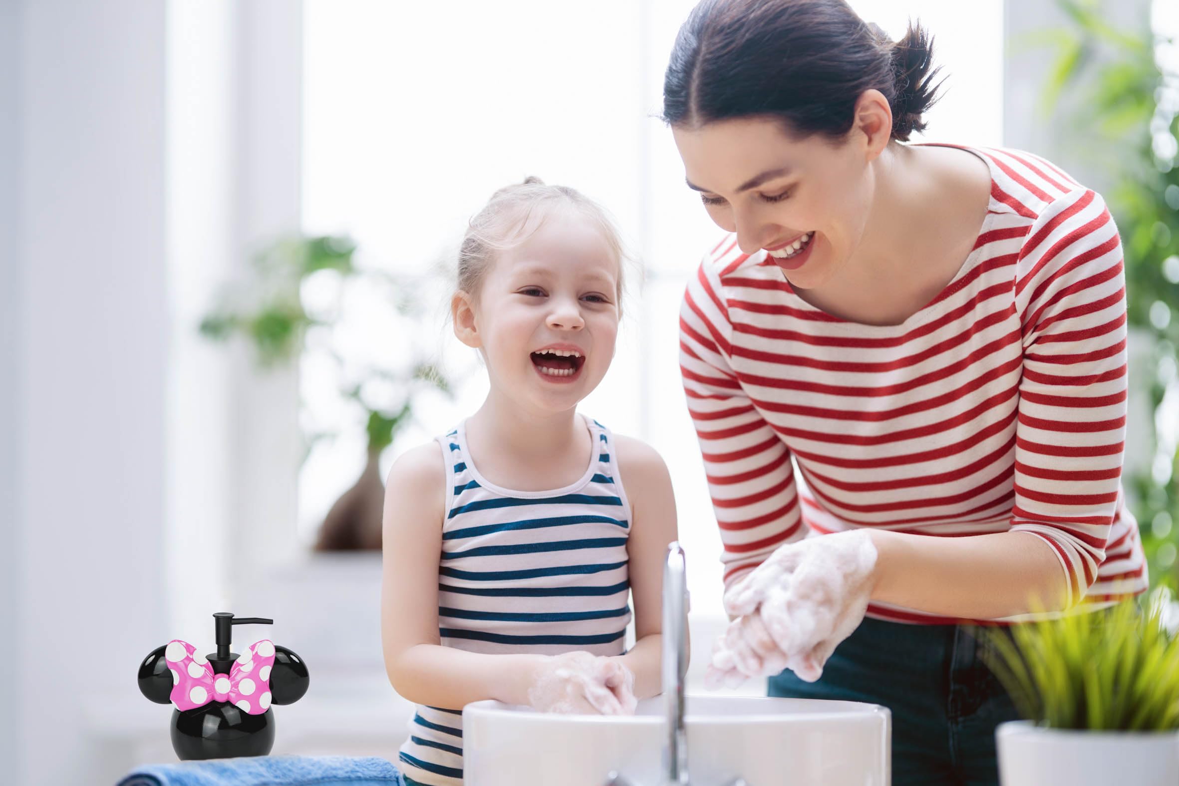 Disney Minnie Mouse Soap Dispenser - Pink & Black Kids Bathroom Accessory - Resin Lotion Pump